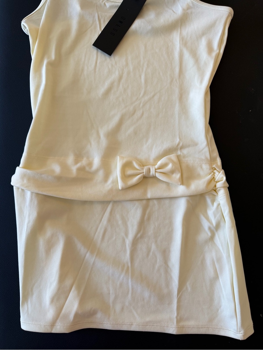Cream Spaghetti Strap Dress with Bow Detail - Picture 4 of 4
